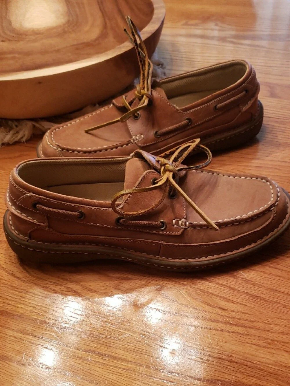 Nunn Bush Tan Brown Leather Moc Toe Boat Shoes